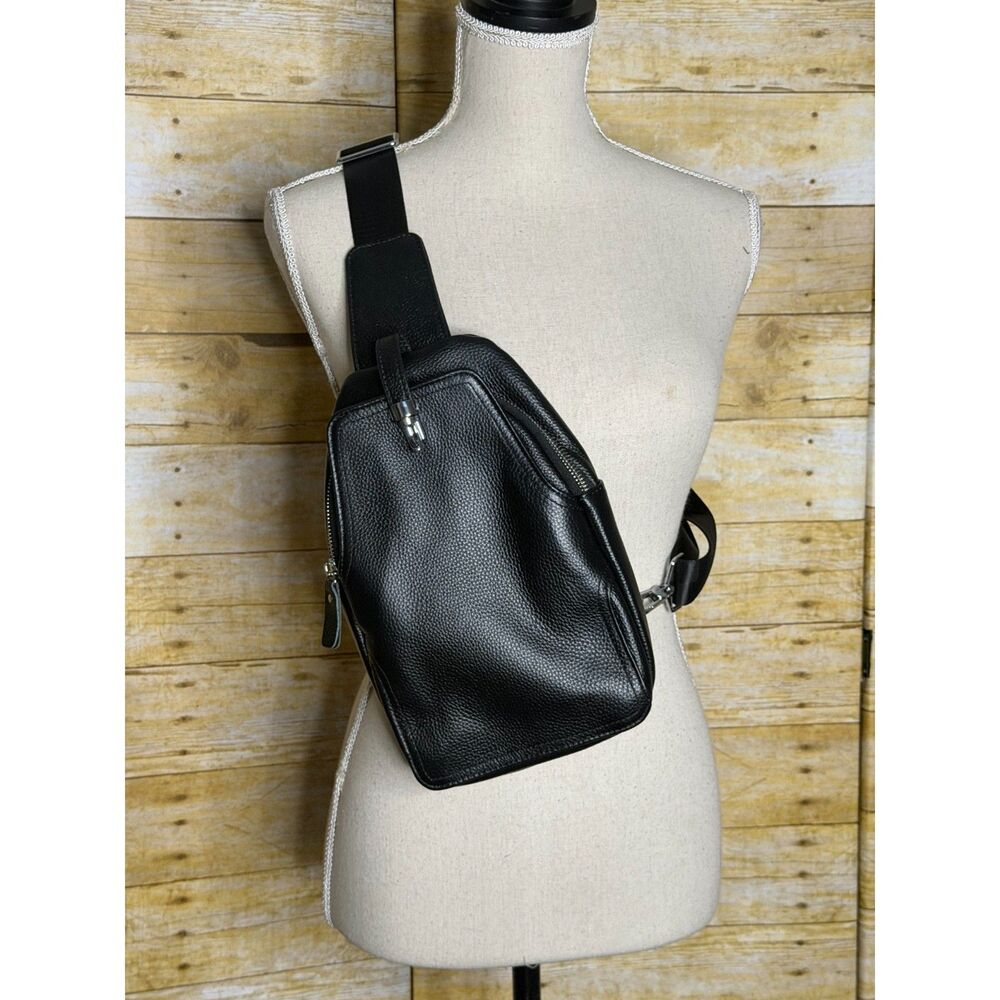 DK86 black leather travel everyday use sling bag